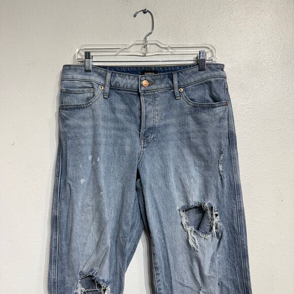 Express Blue Distressed Relaxed Straight Low Rise Jeans Sz 6R - Picture 3 of 12